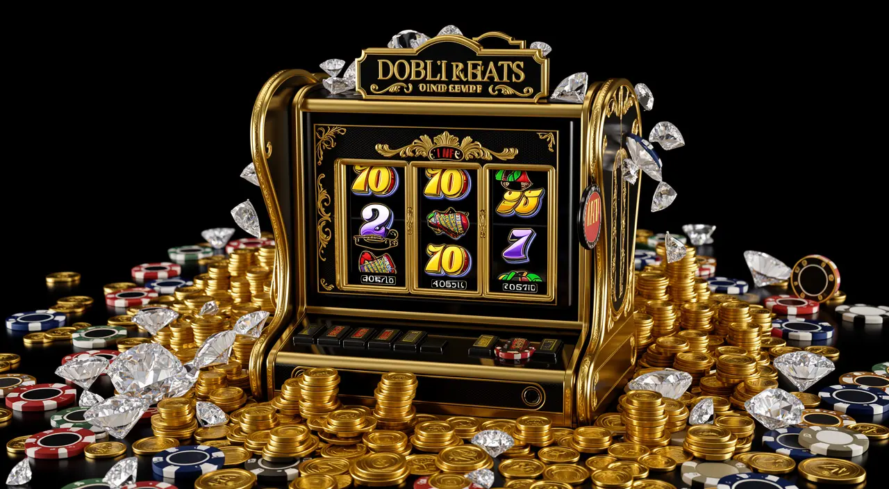 Luxury slot machine with triple seven symbols and flying gold coins representing big wins and premium gaming at 97777BDT casino for players in Bangladesh